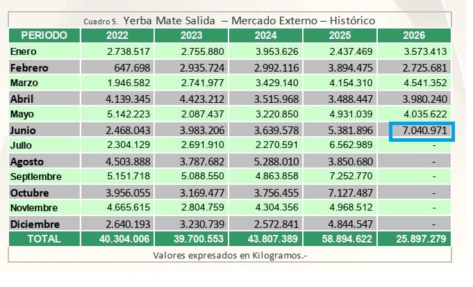 exportaciones yerba mate arg junio 2026